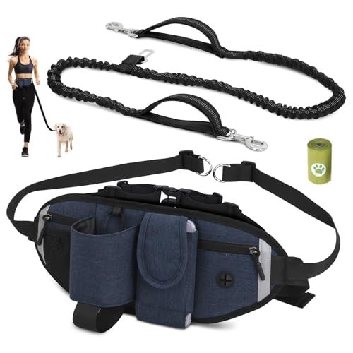 VOBUKE Joggingleine Hunde, Stoßdämpfungs Handfreie Hundeleine mit Auto Sicherheit Karabiner Verstellbarer Reflektierende Bauchtasche Licht Joggen Bauchgurt Hundeleine für Kleine, Mittelgroße Hunde von VOBUKE