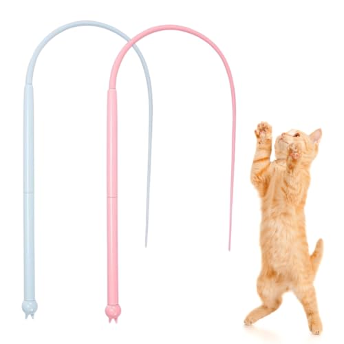 VOHESEA Katzenangel Lang, 2 PCS Katzenspielzeug 77 cm Twiggle Tail Katzenangel Silikon Maus Schwanz Katze Spielzeug Indoor-Katzenspielübungen Twiggle Tail Teaser Katzen Fspielzeug(Rosa + Blau) von VOHESEA