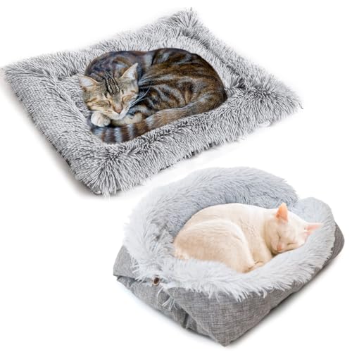 Katzenbett 2 in 1 Katzenbett Flauschig Katzensofa Flauschige & Weich Katzenkörbchen Waschbar Haustierbett Faltbar Welpenbett Katzenkissen Flauschig katzenkissen Katzendecke für katzen und Kleine Hunde von VOHESEA