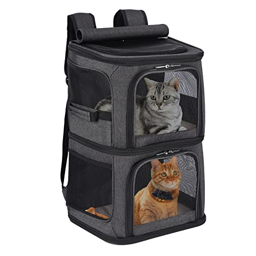 VOISTINO 2-in-1 Doppel-Haustier-Rucksack für kleine Katzen und Hunde, tragbare Haustier-Reisetasche, super belüftetes Design, ideal für Reisen/Wandern/Camping, Schwarz von VOISTINO