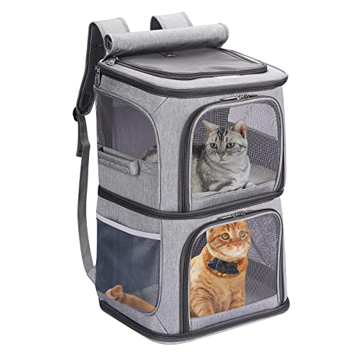 VOISTINO 2-in-1 Doppel-Tragetasche für kleine Katzen und Hunde, tragbare Haustier-Reisetasche, super belüftetes Design, ideal für Reisen/Wandern/Camping, große Größe, grau, TPC003-L-G von VOISTINO