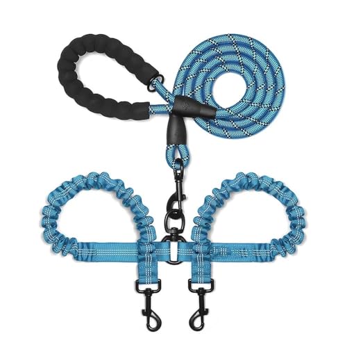 Doppelleinen for Hunde, elastisches Seil, zwei Köpfe, Nylon-Hundeleine, 2-Wege-Koppler, for Spazierengehen mit zwei Hunden, Halsbänder, Geschirre, Hundeleinen Hundeleine(Blue) von VONCYKI
