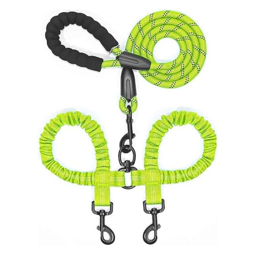 Doppelleinen for Hunde, elastisches Seil, zwei Köpfe, Nylon-Hundeleine, 2-Wege-Koppler, for Spazierengehen mit zwei Hunden, Halsbänder, Geschirre, Hundeleinen Hundeleine(Green) von VONCYKI