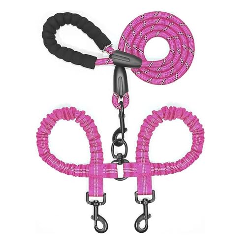 Doppelleinen for Hunde, elastisches Seil, zwei Köpfe, Nylon-Hundeleine, 2-Wege-Koppler, for Spazierengehen mit zwei Hunden, Halsbänder, Geschirre, Hundeleinen Hundeleine(Pink) von VONCYKI