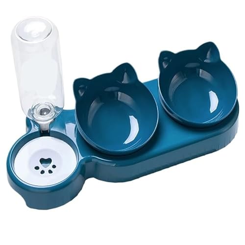 Dreifacher Katzennapf, Futterautomat for Haustiere, 2-in-1-Doppelnäpfe mit automatischer Trinkflasche, neig- und drehbares Design for Katzen und Hunde Hundenapf von VONCYKI