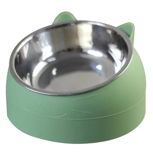 Edelstahl-Katzennäpfe mit Rutschfester Basis for Haustiere, Welpen, Katzen, Futter, Trinken, Wasser, Futterspender, Nackenschutz, Futternapf, um 15 Grad geneigt Hundenapf(Green,100ML) von VONCYKI