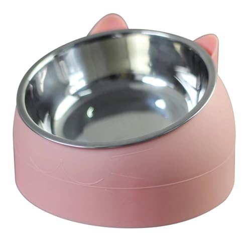 Edelstahl-Katzennäpfe mit Rutschfester Basis for Haustiere, Welpen, Katzen, Futter, Trinken, Wasser, Futterspender, Nackenschutz, Futternapf, um 15 Grad geneigt Hundenapf(Pink,100ML) von VONCYKI