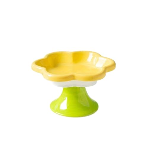 Erhöhter Katzennapf aus Keramik, Nackenschutz, ergonomisches Blumendesign, leicht zu reinigendes, langlebiges Besteck for Futter/Wasser, süßer Hundenapf Hundenapf(Yellow) von VONCYKI