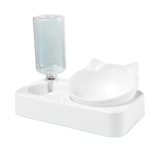 Futterautomat for Haustiere, 2-in-1-Futternapf for Haustiere, Futternapf for Hunde und Katzen, automatischer Wasserspender mit abnehmbaren Näpfen aus Edelstahl, Heimtierbedarf Hundenapf(White L) von VONCYKI