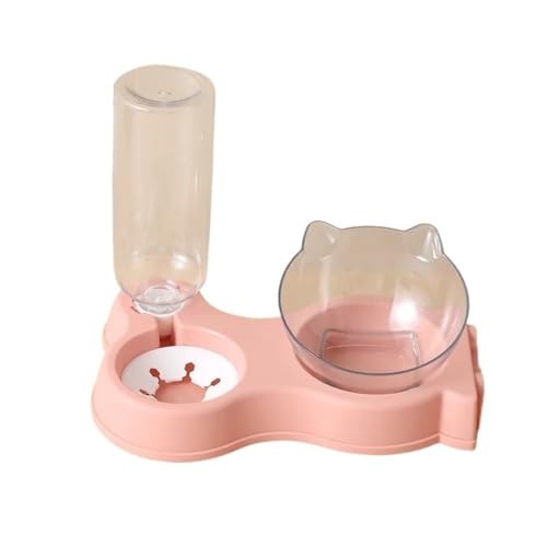 Futternapf for Katzen, automatischer Futterspender, All-in-One-Splice-Futternapf for Hunde und Katzen und Trinkbrunnen, erhöhter stehender Futternapf Hundenapf(Pink,Double) von VONCYKI