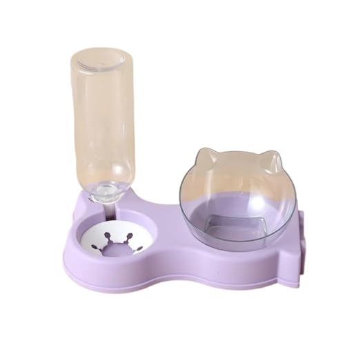 Futternapf for Katzen, automatischer Futterspender, All-in-One-Splice-Futternapf for Hunde und Katzen und Trinkbrunnen, erhöhter stehender Futternapf Hundenapf(Purple,Double) von VONCYKI