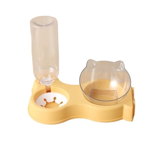 Futternapf for Katzen, automatischer Futterspender, All-in-One-Splice-Futternapf for Hunde und Katzen und Trinkbrunnen, erhöhter stehender Futternapf Hundenapf(Yellow,Double) von VONCYKI