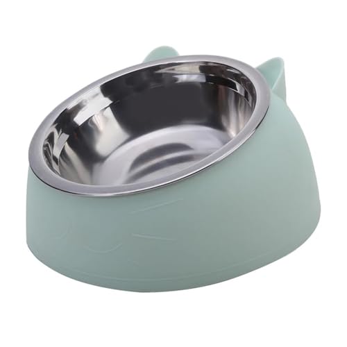 Niedlicher Futternapf for Katzen und Hunde, schützt die Halswirbelsäule, schräger Mund, Edelstahl, sturzsicher, langlebig, Futternapf for Haustiere Hundenapf(Matcha Green,L 400ML) von VONCYKI