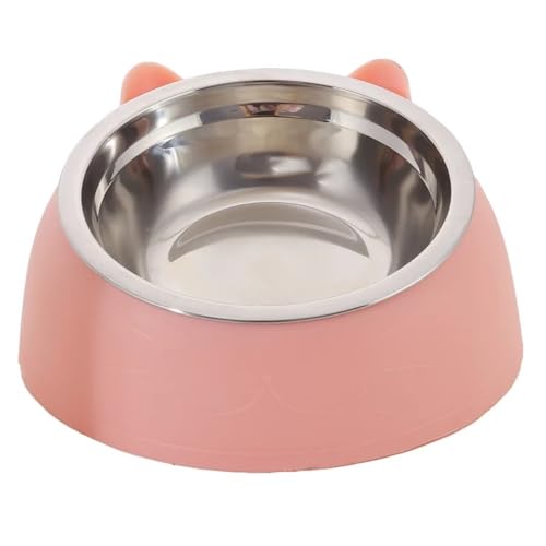 Niedlicher Futternapf for Katzen und Hunde, schützt die Halswirbelsäule, schräger Mund, Edelstahl, sturzsicher, langlebig, Futternapf for Haustiere Hundenapf(Pink,L 400ML) von VONCYKI