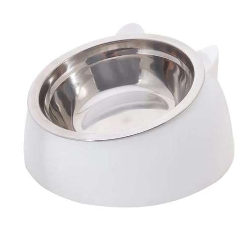 Niedlicher Futternapf for Katzen und Hunde, schützt die Halswirbelsäule, schräger Mund, Edelstahl, sturzsicher, langlebig, Futternapf for Haustiere Hundenapf(White,L 400ML) von VONCYKI