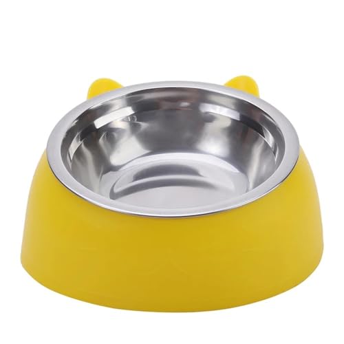 Niedlicher Futternapf for Katzen und Hunde, schützt die Halswirbelsäule, schräger Mund, Edelstahl, sturzsicher, langlebig, Futternapf for Haustiere Hundenapf(Yellow,L 400ML) von VONCYKI