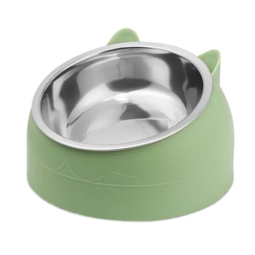 Niedlicher Futternapf for Katzen und Hunde, schützt die Halswirbelsäule, um 15 Grad geneigter Futternapf aus rostfreiem Stahl, sturzsicher, langlebig, Tierbedarf Hundenapf(Green,S 200ml) von VONCYKI