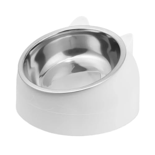 Niedlicher Futternapf for Katzen und Hunde, schützt die Halswirbelsäule, um 15 Grad geneigter Futternapf aus rostfreiem Stahl, sturzsicher, langlebig, Tierbedarf Hundenapf(White,M 400ml) von VONCYKI