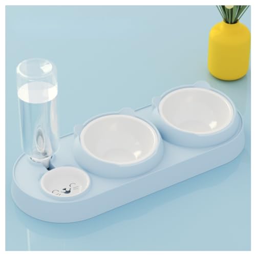 VONCYKI 3 in 1 Katzenfutter und Wassernapf Set, Katzennapf mit Ständer, Doppelter Katzennapf mit Trinker für Haustiere, Futter und Wasser Feeder für kleine mittelgroße Hunde und Katzen (Blau) von VONCYKI