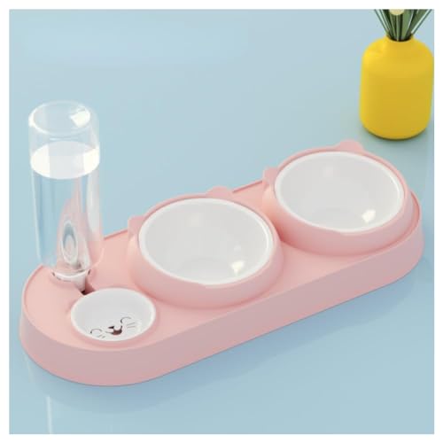 VONCYKI 3 in 1 Katzenfutter und Wassernapf Set, Katzennapf mit Ständer, Doppelter Katzennapf mit Trinker für Haustiere, Futter und Wasser Feeder für kleine mittelgroße Hunde und Katzen (Rosa) von VONCYKI