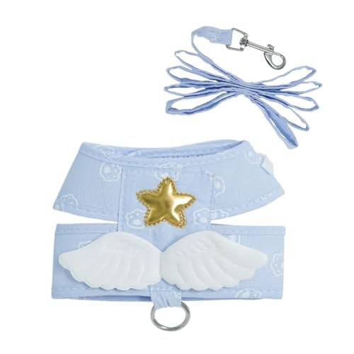 VOODUE Katze Hundegeschirr Halskette Leine Halsband Haustier Artikel Zubehör Kawaii Engel Flügel Weste Geschirr for Hunde Katzen personalisierte Lieferungen (Color : Blau, Size : L) von VOODUE