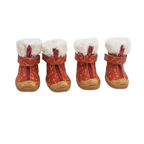 VOODUE hundestiefel 4 Teile/Satz Herbst Winter Hund Stiefel Warme Schnee Hund Schuhe wasserdichte Welpen Baumwolle Nicht Slip Schuhe for Chihuahua Turnschuhe (Color : Orange, Size : 1) von VOODUE