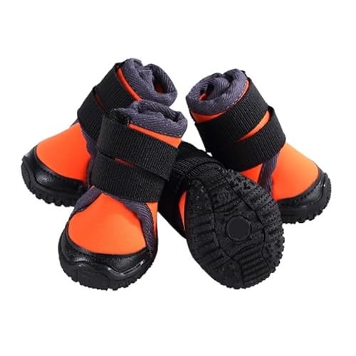 VOODUE hundestiefel 4 Teile/sätze Haustier Herbst Und Winter Schnee Hund Stiefel Casual Hund Schuhe Pet Slip-beständig wasserdichte Schuhe for Hund (Color : Orange, Size : 80) von VOODUE