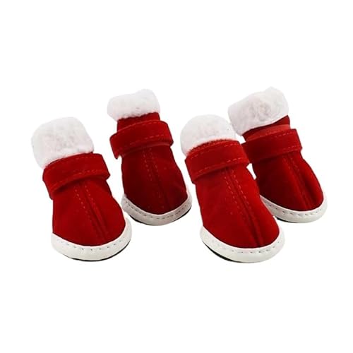 VOODUE hundestiefel 4Pcs Hund Stiefel Outdoor Schnee Zu Fuß Nicht-Slip Welpen Turnschuhe Schuhe Winter Warme Schuhe Haustier Hund Chihuahua Schuhe for Hund (Color : Rot, Size : 1) von VOODUE