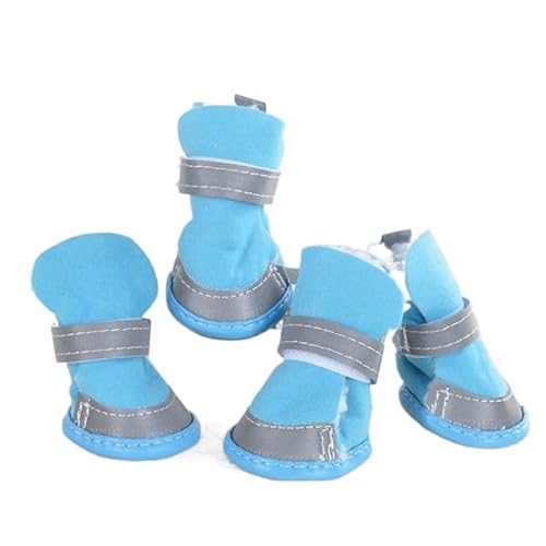 VOODUE hundestiefel Anti-Rutsch-Regen-Schneestiefel Winter Reflektierende Haustier-Hundeschuhe Warm for kleine Katzen Welpen Hunde Socken Booties (Color : Blau, Size : 2) von VOODUE