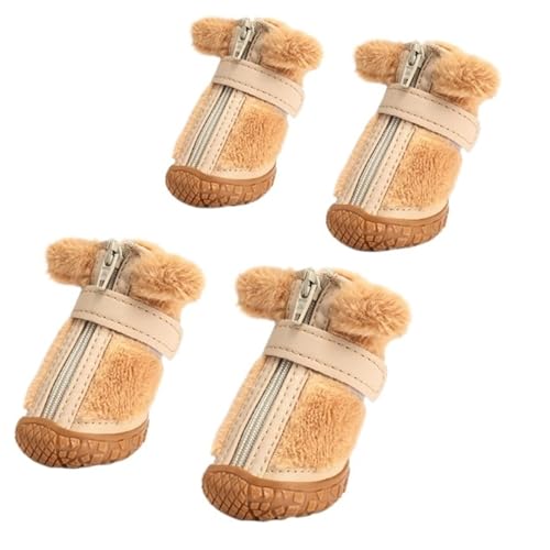 VOODUE hundestiefel Winter Haustier Hund Schuhe Warme Schnee Stiefel Wasserdicht 4 Teile/Satz Kleine Hunde Nicht SlipFür Chihuahua Mops (Color : Braun, Size : 3) von VOODUE