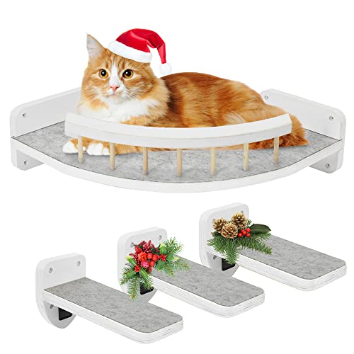 Katzenhängematte Katzenwandregale mit 3 Stufen, Katzenregale und Sitzstangen für Wand, Katzenkratzbaum Katzenwandregal für Innen mit Plüsch überzogen, Geschenk für Katze von VOOTTOU