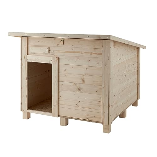 VOSS.PET Hundehütte aus Waldkiefernholz mit Flachdach, Milou 80x80x65cm, Hundehaus, Outdoor-Hütte, Kleintierhaus für drinnen und draußen, Holzhütte für mittelgroße bis große Hunde von VOSS.PET