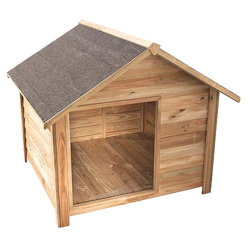 VOSS.PET Hundehütte aus Kiefernholz mit Bitumenfilz, Willow 120x114x100cm, Hundehaus, Outdoor-Hütte, Kleintierhaus für drinnen und draußen, Holzhütte für mittelgroße bis große Hunde von VOSS.PET