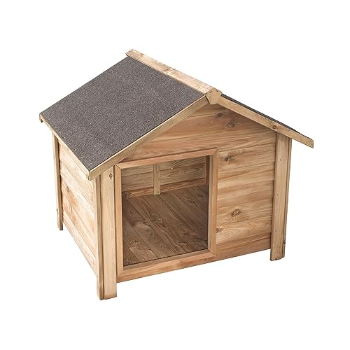 VOSS.PET Hundehütte aus Kiefernholz mit Bitumenfilz, Willow 90x80x81,8cm, Hundehaus, Outdoor-Hütte, Kleintierhaus für drinnen und draußen, Holzhütte für mittelgroße bis große Hunde von VOSS.PET