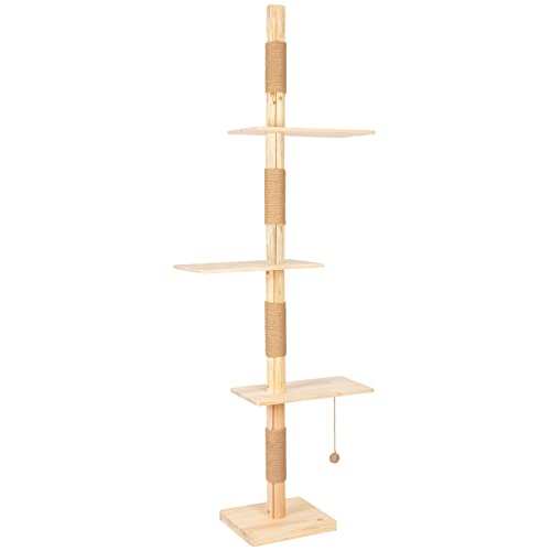 VOSS.pet Decken-Kratzbaum Big Barry 230-270cm, Premium Kiefer Massivholz deckenhoher Katzenkratzbaum mit Plattformen und Spielball von VOSS.PET