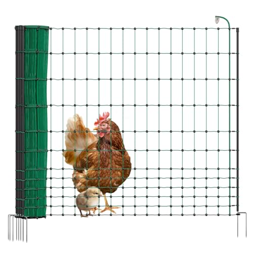 VOSS.farming Geflügelnetz Basic, 25m x 112cm, 7 Pfähle je 2 Spitzen, grün, mobiler Hühnerzaun, Haustierzaun, Begrenzungszaun, elektrifizierbar von VOSS.farming