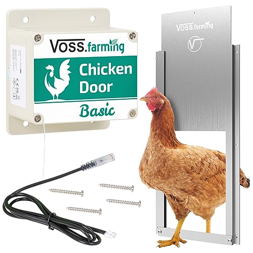 VOSS.farming "Chicken-Door Basic Set, automatische Hühnerklappe mit Schiebetür, Alu 220x330mm, Hühnertür für Geflügelstall, Türöffnung mit Stopp-Funktion von VOSS.farming