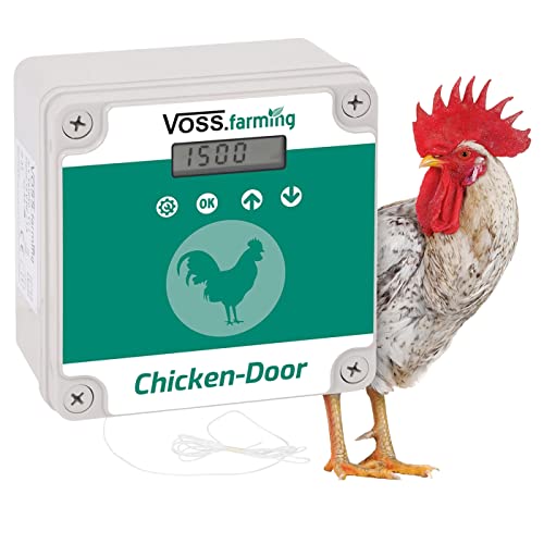 VOSS.farming Set Chicken-Door automatische Hühnertür, Türöffnung, Türöffner für Hühnerstall, Hühnerhaus, mit Lichtsensor, Zeitschaltung, Manuell von VOSS.farming
