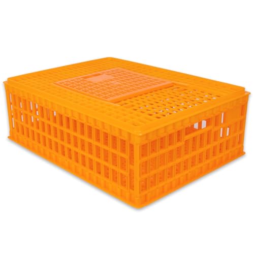 VOSS.farming Geflügel Transportkiste, 74x55x30cm, Transportbox, extra robust, mit Schiebetür, für Hühner, Enten, Wachteln, Zwerghühner, orange von VOSS.farming