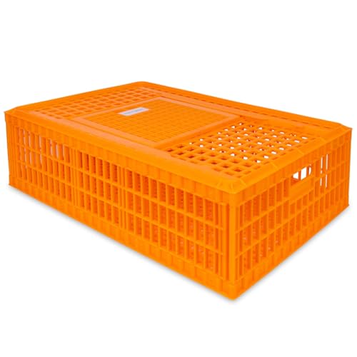 VOSS.farming Geflügel Transportkiste, 98x58x27cm, Transportbox, extra robust, mit Schiebetür, für Hühner, Enten, Wachteln, Zwerghühner, Gänse, Puten, orange von VOSS.farming