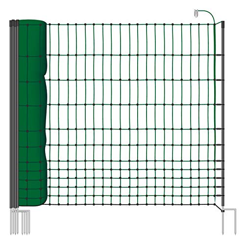 VOSS.farming Hühnernetz 50m, Geflügelzaun, Geflügelnetz, 112 cm, 16 Pfähle, 2 Spitzen, grün Classic von VOSS.farming