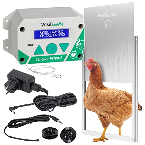 VOSS.farming Set ChickenFriend automatische Hühnertür mit Hühnerklappe 220 x 330mm, Türöffner für Hühnerstall von VOSS.farming
