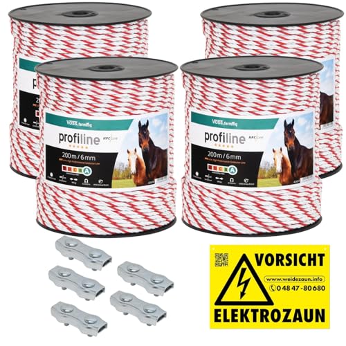 VOSS.farming Weidezaunseil 6mm Elektrozaunseil 6X 0,25 HPC-Leiter – Länge wählbar - weiß-rotes Elektroseil Zubehör für Pferdezaun Weidezaun Elektrozaun Ponyzaun von VOSS.farming