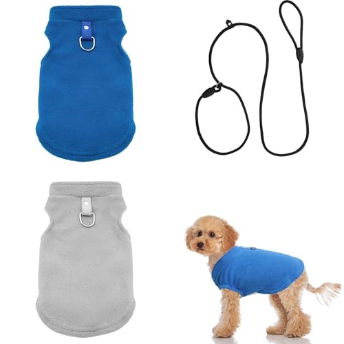 VOSSOT Hundepullover Kleine Hunde,2 Packungen Warme Hundemantel Winter mit Hundeleine,Hundemantel mit Bauchschutz, Hundemantel Fleece mit D-Ringen,Wintermantel für Hunde,Winterjacke Hunde (L) von VOSSOT