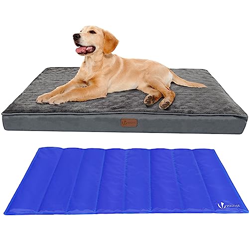 VOUNOT Orthopädisches Hundebett mit Abnehmbarer Kühlmatte, 2 in 1 Hundekissen Grosse Hunde, Waschbare Hundematte, Grau 115x81x9 cm von VOUNOT