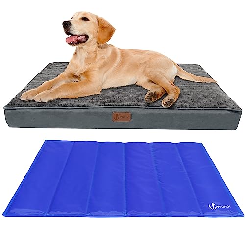 VOUNOT Orthopädisches Hundebett mit Abnehmbarer Kühlmatte, 2 in 1 Hundekissen Kleine Hunde, Waschbare Hundematte, Grau 76x51x9 cm von VOUNOT