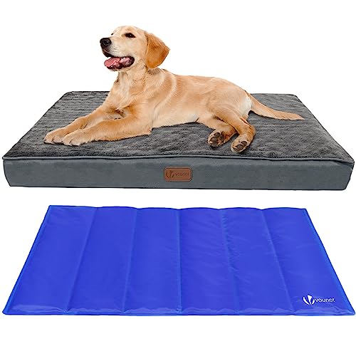 VOUNOT Orthopädisches Hundebett mit Abnehmbarer Kühlmatte, 2 in 1 Hundekissen Mittelgroße Hunde, Waschbare Hundematte, Grau 91x70x9 cm von VOUNOT