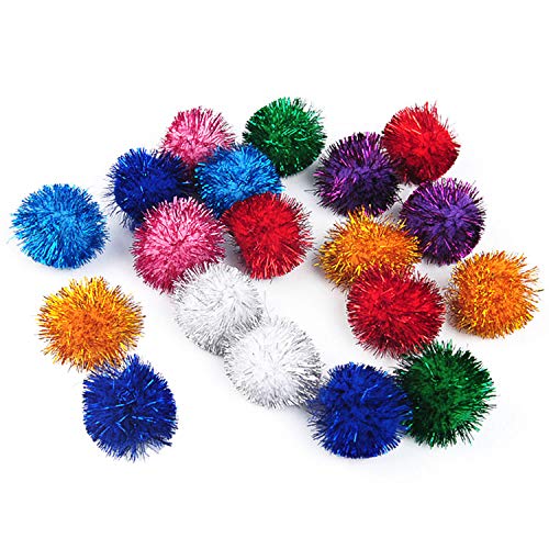 VOVIGGOL 20st 5CM Katzenbälle Funkeln Große Größe, Petball Katzenspielzeug Ball Glitzer Katzen Pom Pom Ball Fuzzy Katzen Bälle für Kätzchen Indoor (Sortierte Farbe Zufällig) von VOVIGGOL