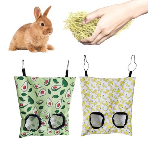 Heu Futterbeutel, 2 pcs Kaninchen Heutasche Meerschweinchen Futterstation Futterspender, Hängender Futtersack für Kleintiere, für Kaninchen/Meerschweinchen/Chinchilla von VQEOEOT