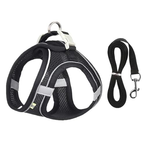 2-teiliges reflektierendes Brustgeschirr for Hundewesten mit Leine, atmungsaktives Brustgeschirr for Haustiere for kleine und mittelgroße Hunde(Black,L) von VRKRTVBLB